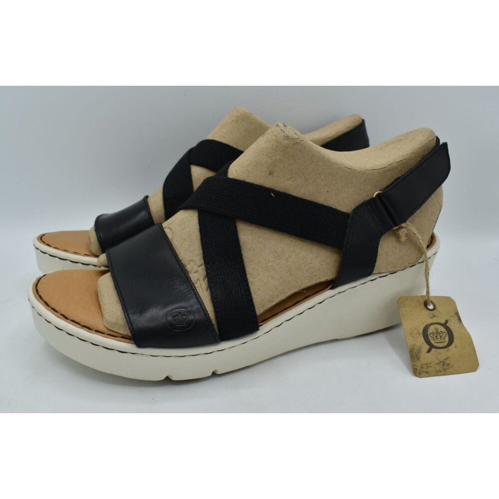 Born Womens Size 11 Paley Black‎ Full Grain Leather Platform Sandals Shoes
